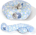 Cat Tunnel Bed, Foldable Cat Donut Tunnel with Removable Cushion, Toy Ball & Social Windows, Stress Relief Fun, Round Pet Play Tunnel for Indoor Cats, Kittens and Small Pets (3D Cloud Pattern)