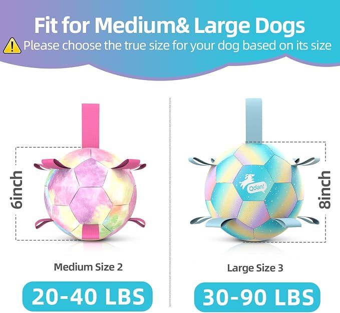 QDAN Dog Balls: Dog Soccer Ball with Straps, Herding Ball for Dogs, Outdoor Toys Interactive Toys for Large Dogs, Pet Birthday Gifts,Gradient Blue (8 Inch)