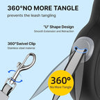 Retractable Dog Leash, 10Ft Nylon Tape, 360° Tangle-Free, Ergonomic Lightweight Handle for Small & Medium Dogs (Black)