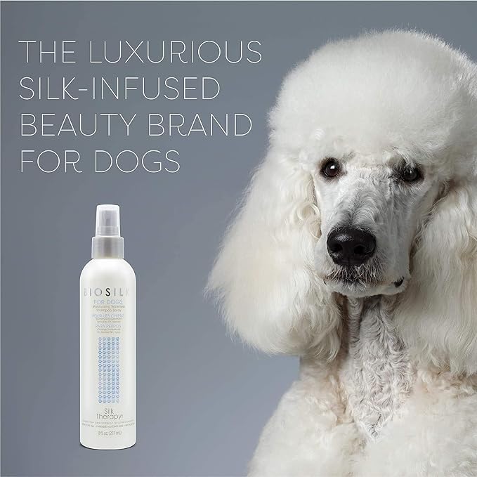 BioSilk for Dogs Silk Therapy Deep Moisture Waterless Shampoo Spray, No Rinse Between-Bath Dog Grooming Spray, Sulfate and Paraben Free, pH Balanced, Made in USA, 8 Fl Oz - 2 Pack