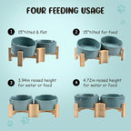 SPUNKYJUNKY 15° Slanted Ceramic Dog and Cat Bowl with Wooden Stand, Tilted Bulldog Food and Water Bowl No Slip Non-Spill for Cats Medium Dogs Big Face Pets 28.7 OZ (3.6 Cups, Light Green × 2)