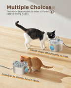 Pet Water Fountain Stainless Steel: 8 Filters + 8 Sponges Cat Water Fountains for Cats Indoor - Metal Cat Fountain Bowl - 74oz/2.2L Faucet Kitty Fountains & Led Light - Cats Pet Fountain for Drinking