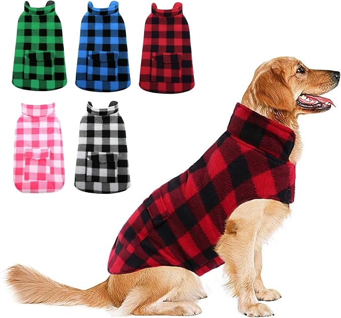 ASENKU Reversible Dog Winter Coat, Dog Jacket for Small Medium Large Dogs | Windproof Plaid Fleece Lining for Cold Weather, Water-resistant Outer Shell, Puppy Puffer Vest with Leash Hole, Red XL