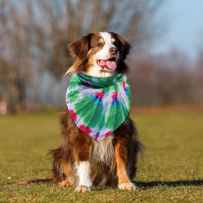 100 Pcs Tie Dye Dog Bandanas Bulk Pet Triangle Scarf Bibs Washable Puppy Kerchief Adjustable Grooming Supplies for Small Medium Large Dog Cat Costume Accessories