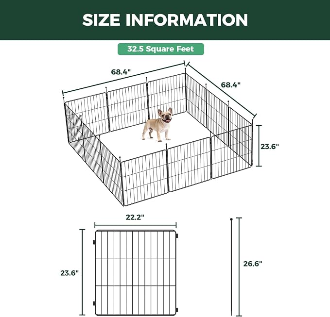 FXW MiniPaws Dog Playpen, Indoor, Yard & RV Camping, 24" H, 12 Panels | Portable, Expandable Layout, Tool-Free Setup, For Puppies & Small Dogs