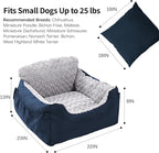 Oiilores Dog Car Seat for Small Dogs, Washable Pet Booster Seats for Car with Clip-On Safety Leash, Reversible Puppy Carseat with Storage Pockets, Travel Carrier Bed for Dogs Under 25 lbs, Blue