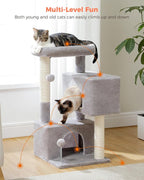 Small Cat Tree for Kittens, 32 in Cat Tower with 2 Cozy Condos | Multi-Level Cat Tree with Scratching Posts, Soft Padded Perch, 2 Dangling Toys