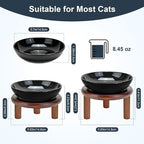 SPUNKYJUNKY Extra Wide Elevated Ceramic Cat Bowl with Acacia Wood Stand Whisker Friendly (Cat Paw Pattern, 2 Pack, Black)