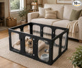 Acrylic Dog Playpen, 8-Panel Clear Transparent Puppy Playpen for Small Dogs Indoor Outdoor, Easy Assembly Foldable Pet Exercise Pen with Locking Door (Black, 25.6 INCH, 10 Panels)