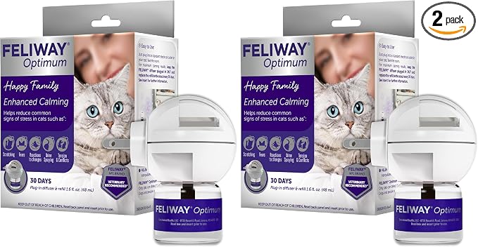 FELIWAY Aroma Diffuser, Optimum Cat, Enhanced Calming Pheromone, 48 mL | 30 Day | Starter Kit | Translucent | Pack of 2