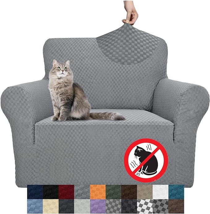 YEMYHOM Couch Cover Latest Jacquard Design High Stretch Sofa Chair Covers for Living Room, Pet Dog Cat Proof Armchair Slipcover Non Slip Magic Elastic Furniture Protector (Chair, Light Gray)
