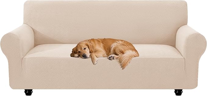 XINEAGE Stretch 3 Seater Slipcover, Non-Slip Pet Couch Cover,Beige Yellow | Washable Furniture Protector, Elastic Bottom, Dogs & Cats Friendly, Scratch-resistant, Fast Setup, High Elasticity
