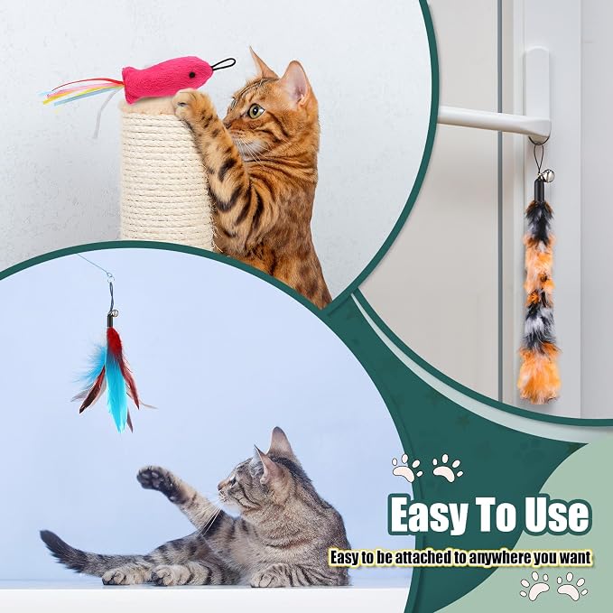 50 Pcs Cat Feather Toys Refill Cat Wand Replacement Feathers with Bells Interactive Pet Wand Attachment Toys