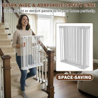 Mumeasy 126" Extra Wide Baby Gate for Doorways, Stairs & Fireplace, Indoor | Auto Close Safety Dog & Pet Gate with Walk Thru Door, Childproof Fence for Hallway Kitchen House Outdoor,5 Metal Panels,White