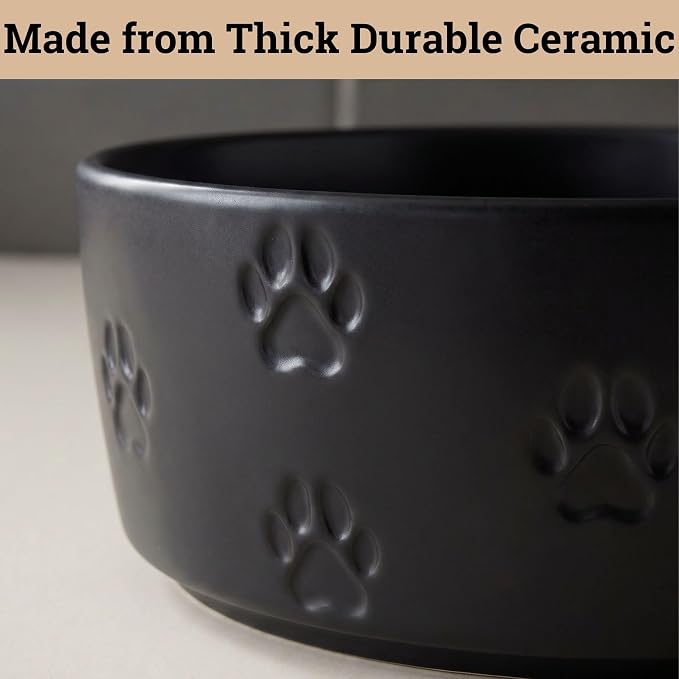 Ceramic Dog Bowl Set of 2 with Anti-Skid Base 7.5" W x 3" H, 6 Cup Capacity | Thick Ceramic, Dishwasher Safe, Anti-Skid Rubber Base, 6 Cups per Bowl, Ceramic Food & Water Bowls Set of 2 for Large Dogs