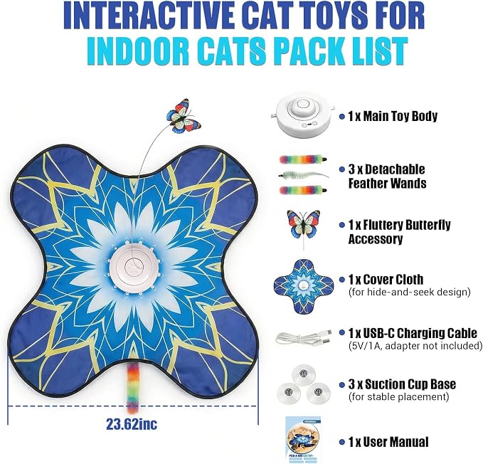 Interactive Cat Toys For Indoor Cats, Rechargeable Touch Automatic Cat Toy | Dual Wands Design, Sound On/Off Control, Non-Slip Suction Cups, Electronic Hide And Seek For Bored Kittens & Adult Cats