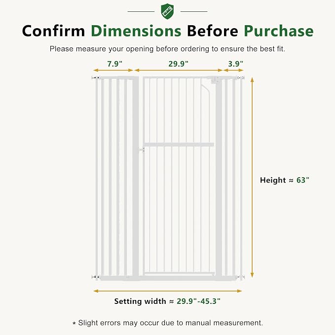 Floisdace 63" Extra Tall Pet Gate for Cat/Dog, Adjustable 29.9-45.3" Wide Auto Close Tall Cat Gate, No Drilling Pressure Mount Kit, Dog Gate for Doorways, Hallways, Kitchen, White