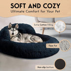 PetJett Dog Beds Large Sized Dog - 36'' Calming Round Bed, Washable Dog Bed - Anti-Slip Super Soft Donut Bed, Fluffy Faux Fur Anti-Anxiety Premium Comfort Pet Bed, Fits Dogs up to 80 lbs - Dark Grey