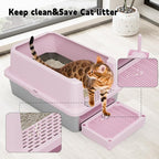 RIZZARI Stainless Semi-Closed Litter Box: High-Sided Open for Large Cats | 304 Stainless Bottom / 6.5" High Splash Guard / Low Front Entry / Spacious for Large Breeds / 30-Second Tool-Free Assembly