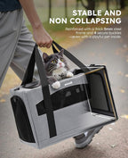 Pecute Cat Carrier Stable, Pet Carrier with Privacy Partition,Gray | Safe For Car Travel, Stable Steel Frame, Soft-Sided Pet Carrier Bag For Dogs And Cats Up To 11lbs, Foldable Design.