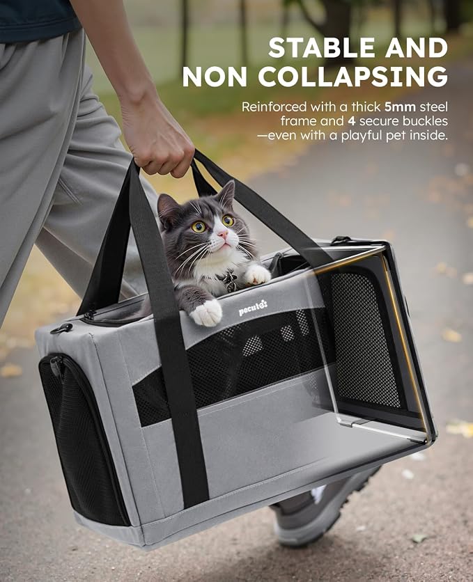 Pecute Cat Carrier Stable, Pet Carrier with Privacy Partition,Gray | Safe For Car Travel, Stable Steel Frame, Soft-Sided Pet Carrier Bag For Dogs And Cats Up To 11lbs, Foldable Design.