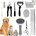 Dog Brush & Grooming Kit – 9-Piece Pet Brush & Deshedding Set for Shedding, Bathing, Trimming & Nail Care | Grooming Tools for Dogs & Cats, Includes Comb, Nail Clipper, Scissors, Slicker Brush (Gray)