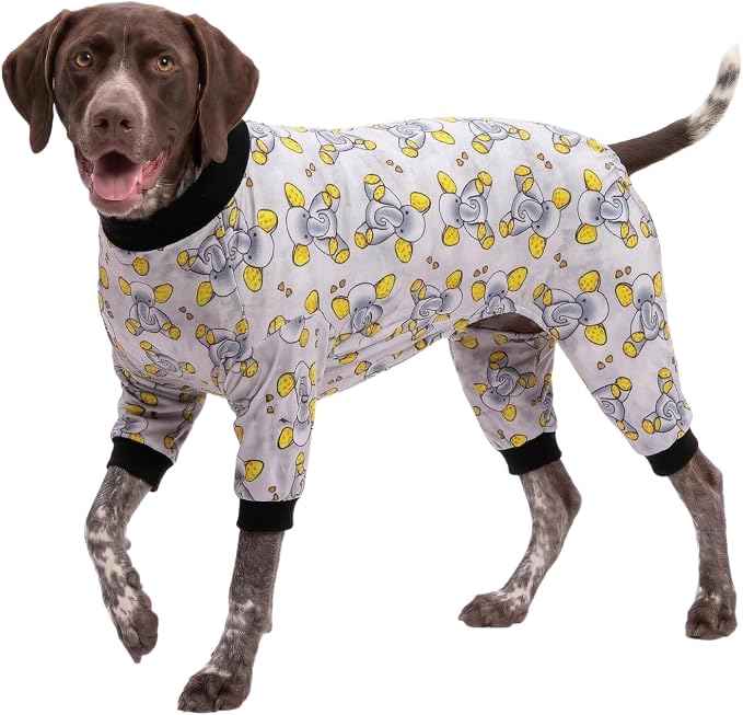 LovinPet Big Dogs Pajamas Clothes, Sleepytime Elephants Print, Post Surgery Dog Shirt, Wound Care Large Dog Onesies, Lightweight Pullover, Full Coverage Large Breed Dog Pjs, Medium