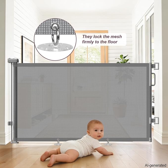 2Pack Retractable Baby Gates for Stair, 58" Extra Wide Mesh Dog Gate | Child Gate for Toddler Pet, Indoor and Outdoor Use, Easy Install, 34" Height, Gray