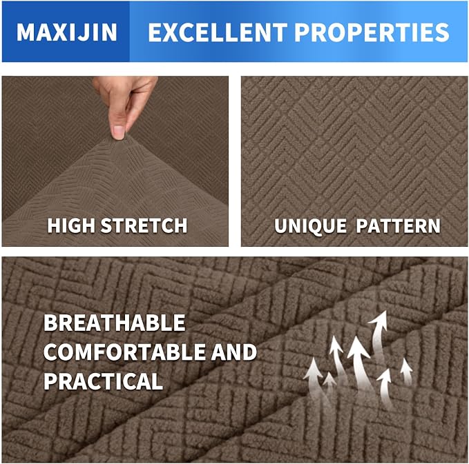 MAXIJIN Stretch Oversized Couch Covers for 3 Cushion Couch (91"-110"), 1-Piece Large Sofa Cover Slipcover Furniture Protector for Kids,Dogs (Extra Large, Diamond Pattern Brown)