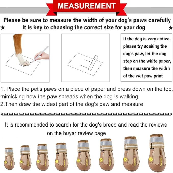 QUMY Dog Shoes for Hot Pavement, Dog Snow Boots & Paw Protectors for Winter | Dog Booties Medium Large Size Dogs, Water-resistant in the Rain, Outdoor Walking, Indoor Hardfloors Skid-resistant Sole Khaki