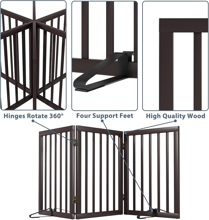 Dog Gates for Doorways Stair House Freestanding Pet Gates for Dogs Wooden Dog Gate with Support Feet Indoor Fence