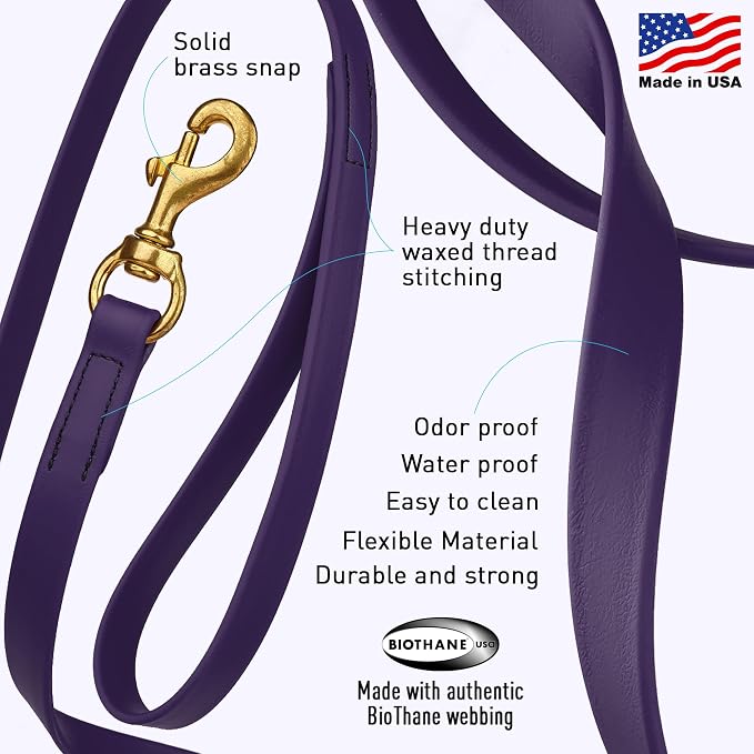 Viper Biothane K9 Working Dog Leash Waterproof Lead for Tracking Training Schutzhund Odor-Proof Long Line with Solid Brass Snap for Puppy Medium and Large Dogs, 33ft Violet Purple