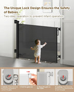 Extra Wide Baby Gate - 71 inch Retractable Mesh Gates for Large Opening, Extra Long Mesh Gate for Babies, Dogs, Baby Gate Anti-Crawling Hook for Stairs Hallways Doorway Indoor Outdoor, Black | Extra Long Mesh Baby & Pet Gate with Anti-Crawling Hook, Sa...