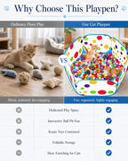 Cat Ball Pit with 227 Pcs Interactive Cat Toys, Enrichment Toys for Bored Indoor Cats Self Play, Include Pom Pom Balls Jingle and Crinkle Balls, Springs and Mice Toy for Kitten Fun and Exercise
