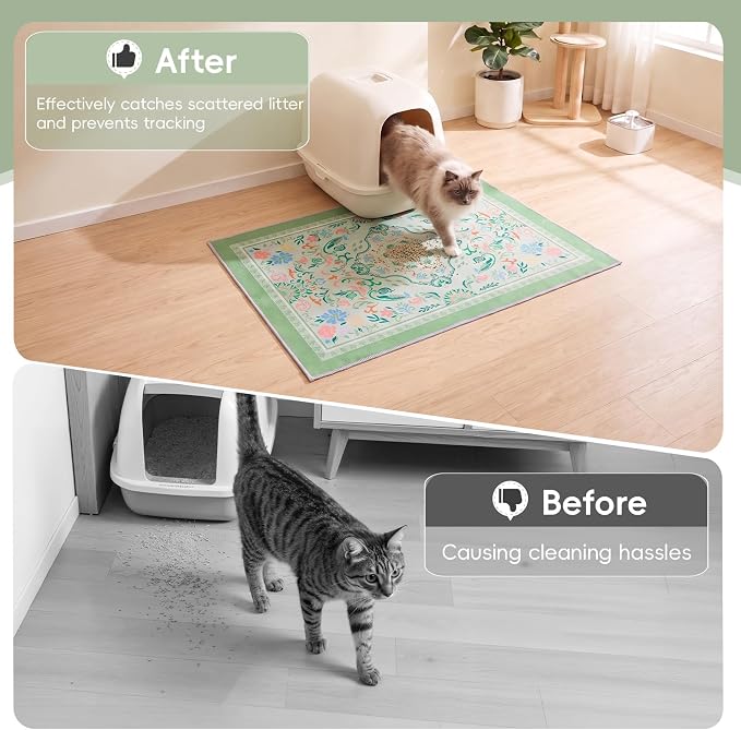 Bienbee Cat Litter Mat, 2 Pack 33" x 22" Machine Washable for Litter Boxes | Cat Litter Rug with Waterproof Backing, Non-Slip Grip and Soft On Kitty Paws to Catch Litter and Protect Floor