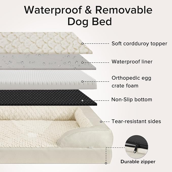 INVENHO Orthopedic Large Dog Bed, Washable Waterproof, Egg-Crate Foam Dog Couch Bed with Washable Removable Cover, Waterproof Lining and Nonskid Bottom