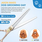 JASON Dog Grooming Chunker Scissors - 7.5" Professional Thinning Shears | 24 Fishbone Teeth Japanese 440C Stainless Steel Hair Scissor with Diamond Screw for Dogs, Cats and Other Pets