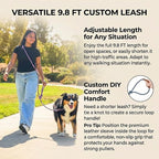 Hands Free Multifunctional Dog Leash for 1 or 2 Dogs, 9.8 ft, Opera Mauve | Waist, crossbody, or handheld lead with leather handle to walk run hike train. Double attachments for 2 dogs up to 125lbs.