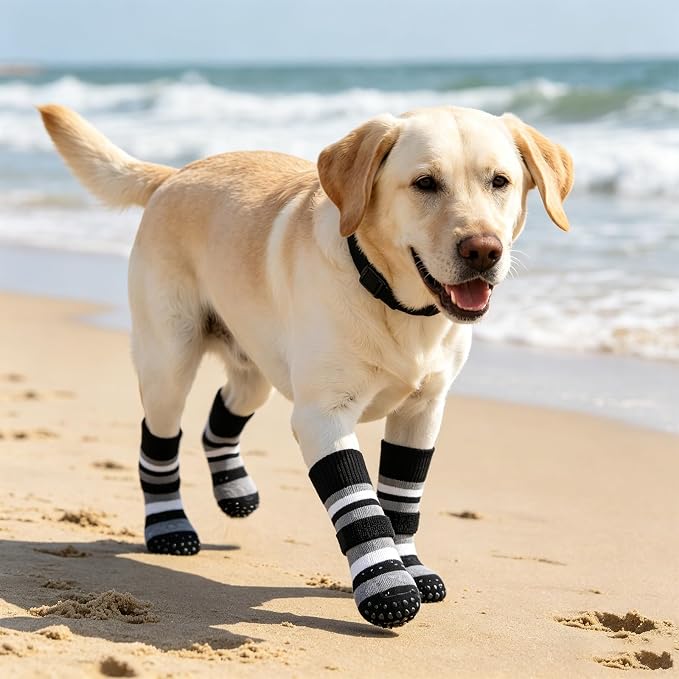 KOOLTAIL Dog Socks for Hot Pavement, Non Slip Dog Shoes to Prevent Licking Paws, Dog Booties with Grippers for Hardwood Floors, Puppy Boots & Paw Protectors for Small Medium Large Senior Dogs,M