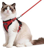 rabbitgoo Cat Harness and Leash Set, Escape Proof Vest, Red | Soft Breathable Mesh, Easy Adjustable Fit, Snap Buckles, Sturdy Clip, Reflective Strips, for Medium to Large Cats Walks, M