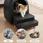 Adjustable Litter Box Step, Cat Litter Box Ramp/Catcher with Wooden Feet | 2 Steps,Fits Automatic Litter Box Steps, Filter Function, Anti-Tracking, Easy to Clean, For Small & Elderly Cats