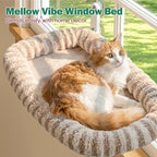 Zakkart Mellow Foldable Cat Window Perch, Upgraded Suction Cups (Brown, M) | Curtain-Friendly, Dual-Fabric Striped Machine Washable Bed, Heavy Duty ABS & Metal Frame, Hold up to 40 lbs., 22.8"W x 15.5"D
