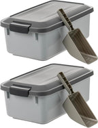 IRIS USA Dog Food Storage Container, 2-Pack, Up to 14 lbs, Gray | Made in the USA, Comes with 2-Cup Sccop, Stacklable, Airtight Seal, BPA-Free, Bird Seed, Cat food, Treats, Keeps Kibble Fresh
