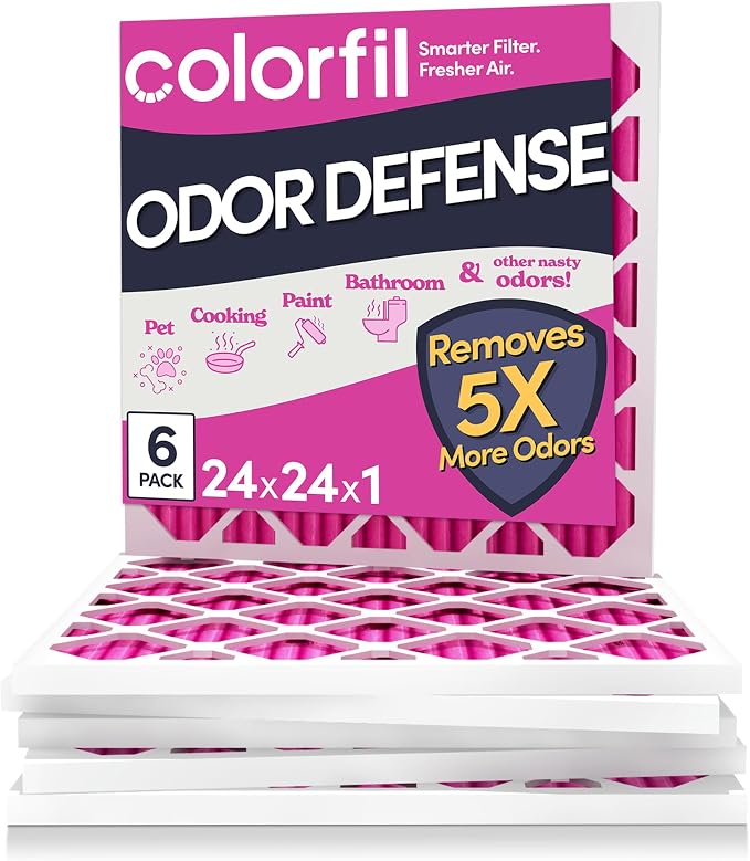 24x24x1 Air Filter (6-Pack) | Made in the USA | Color Changing | Remove Cat and Dog Odor | MERV 8 for Pet Hair Dander and Dust | 23.5"x23.5"x0.75" Exact Size