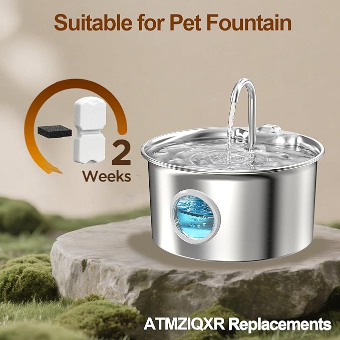Pet Water Fountain Filter: 24 Per Fountain Filter Replacement - 6 Months Set of Replacement Filters for GIOTOHUN KOOGMOON UMOCUOY IHOUONE HOOISE Cat Fountains - 12 Filters & 12 Sponges