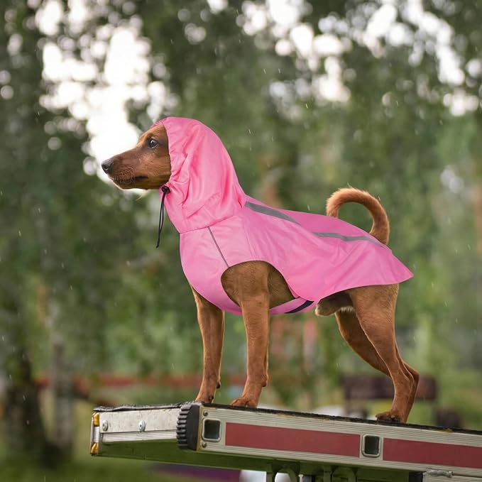 Pink Dog Raincoat with Reflective Strip Hoodie, Waterproof Poncho，S | Reflective Safety Trim, Waterproof & Breathable, Adjustable Hood, Leash-Friendly Access Hole, Easy On & Off Design