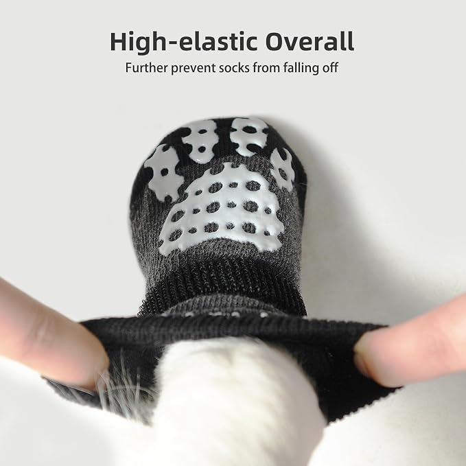 PUPTECK Anti-Slip Dog Socks with Double Sides Grips for Small Medium Large Dogs Hardwood Floors Prevents Licking, Dog Shoes for Hot Pavement Traction Control Paw Protector for Senior Dogs, Grey L
