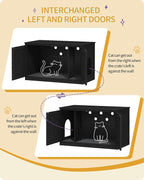 Hzuaneri Cat Litter Box Enclosure, Hidden Litter Box Furniture with Divider | Wooden Cat Cabinet with Removable Dividers, Reversible Entrance Left or Right Side, Cat Washroom, Black CB84704X