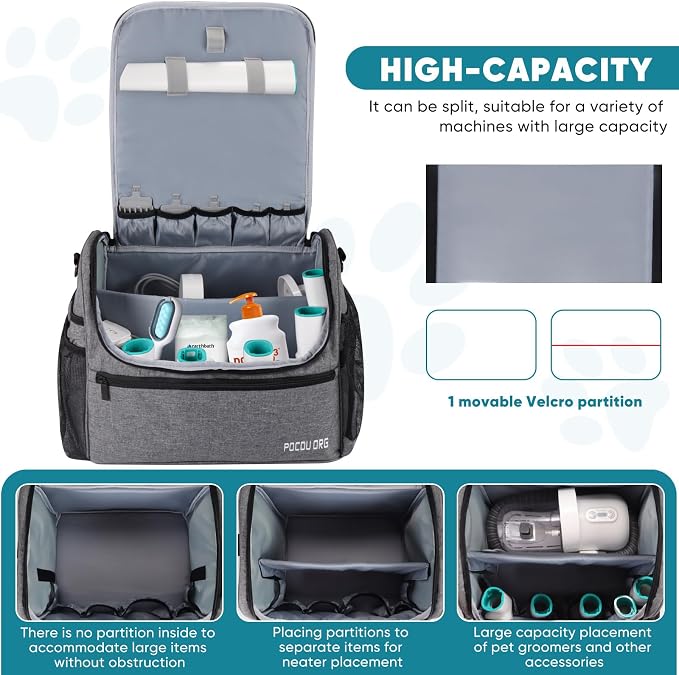 Pet Travel/Grooming Supplies Organizer Carry Bag - Compatible with Oneisall/Neabot Dog Grooming Vacuum, Large Capacity - Bag Only (Gray)