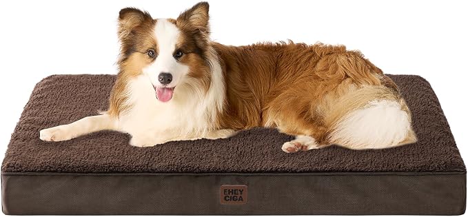 EHEYCIGA Orthopedic Dog Bed Large with Removable Washable Cover,Brown,41x27 | Egg Crate Foam Support,Durable Oxford fabric,Non-Slip Bottom,Machine Washable,Soft Waterproof Plush Pet Bed Mat For Crate